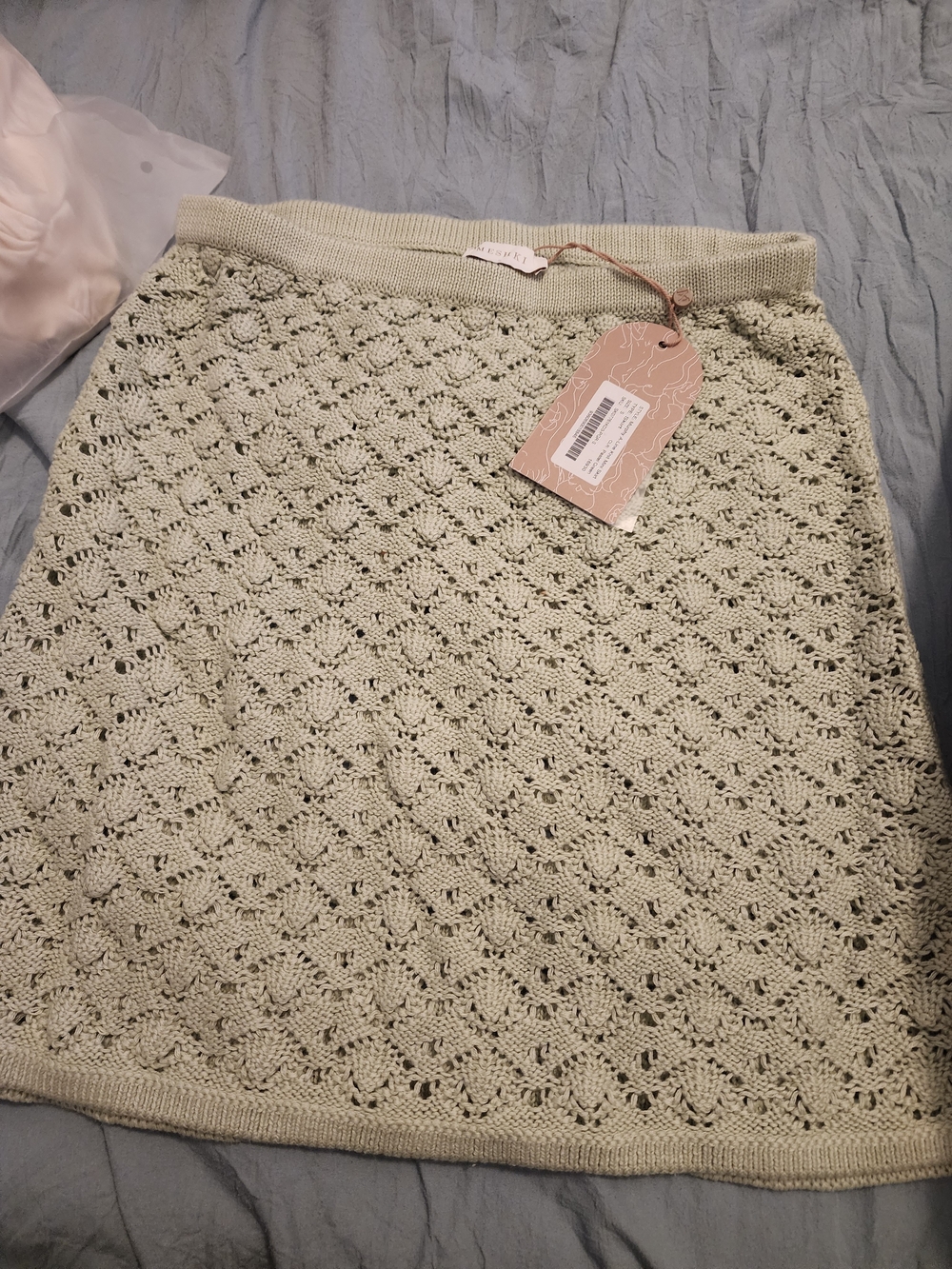 Meshki Crochet Mini Skirt in Sage Green
